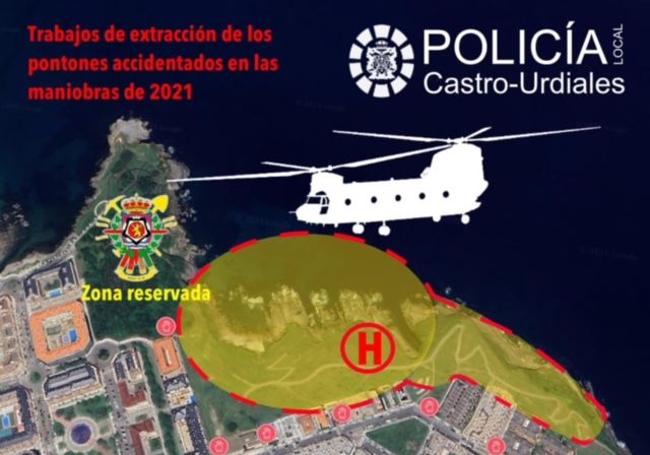 Zona reservada para la actuación del ejército en los trabajos de extracción de pontones.