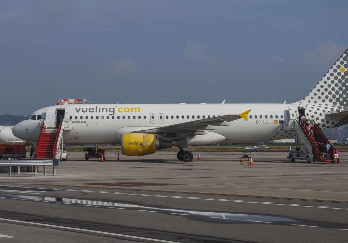 Un avión de la compañía Vueling en el aeropuerto Severiano Ballesteros.