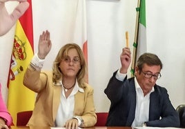 La exalcaldesa Pilar del Río, junto al actual alcalde, Francisco Viar, durante una votación plenaria.