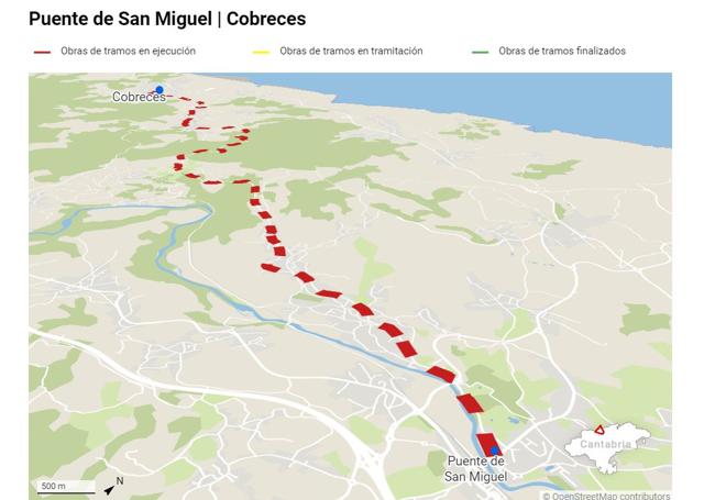 Paso peatonal CA-353 Puente San Miguel-Cóbreces. Camino de Santiago. Importe: 140.947€. Duración: 4 meses.