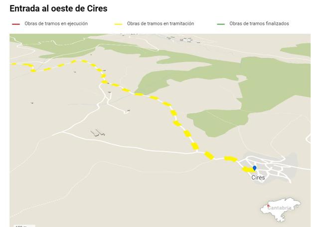 Mejora del acceso oeste a Cires desde la CA-282 (Lamasón). Importe: 499.164€. Duración: 4 meses.