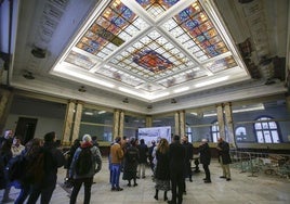 La vidriera con el escudo franquista que presidía el patio central de la antigua sede del Banco de España.