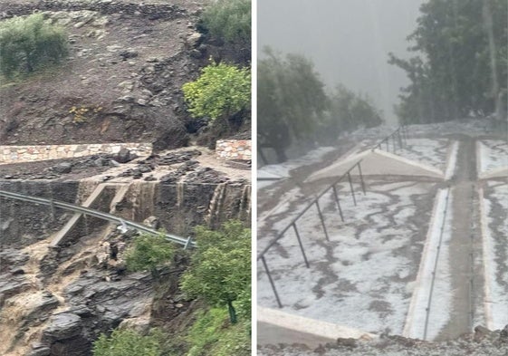 Imagen de los daños en la carretera comarcal que conecta Torrox con Cómpeta