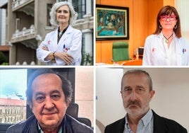 Arriba, de izquierda a derecha: María Dolores Acón, exgerente de Valdecilla, y Rosana García, directora médica cesada por Acón. Abajo, de izquierda a derecha: Pablo Busca, fue gerente de Atención Primaria y Rubén Cebrecos, exdirector médico de Primaria.