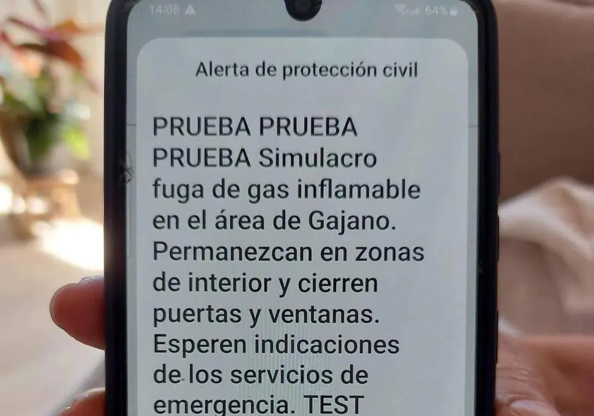 Mensaje enviado en un simlacro anterior del sistema ES-Alert en Cantabria.