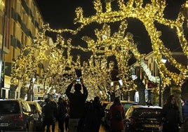 Los vecinos asisten a la iluminación de los árboles de la Avenida de Cantabria