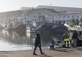 Barcos de pesca amarrados en los muelles junto a la lonja de Santander.