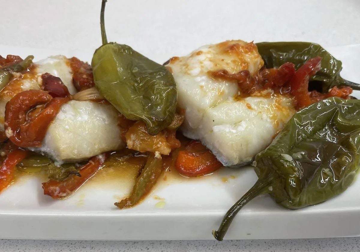 Bacalao a los tres pimientos.