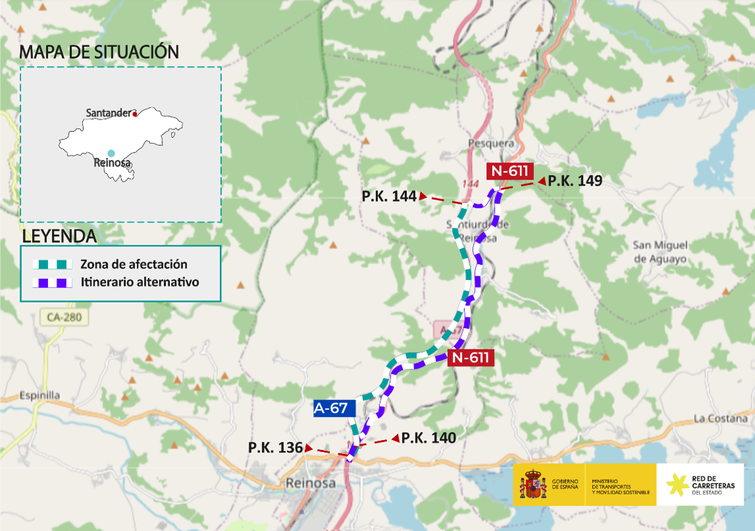 La A-67 entre Reinosa y Santiurde estará cortada al tráfico más de dos meses en sentido Santander