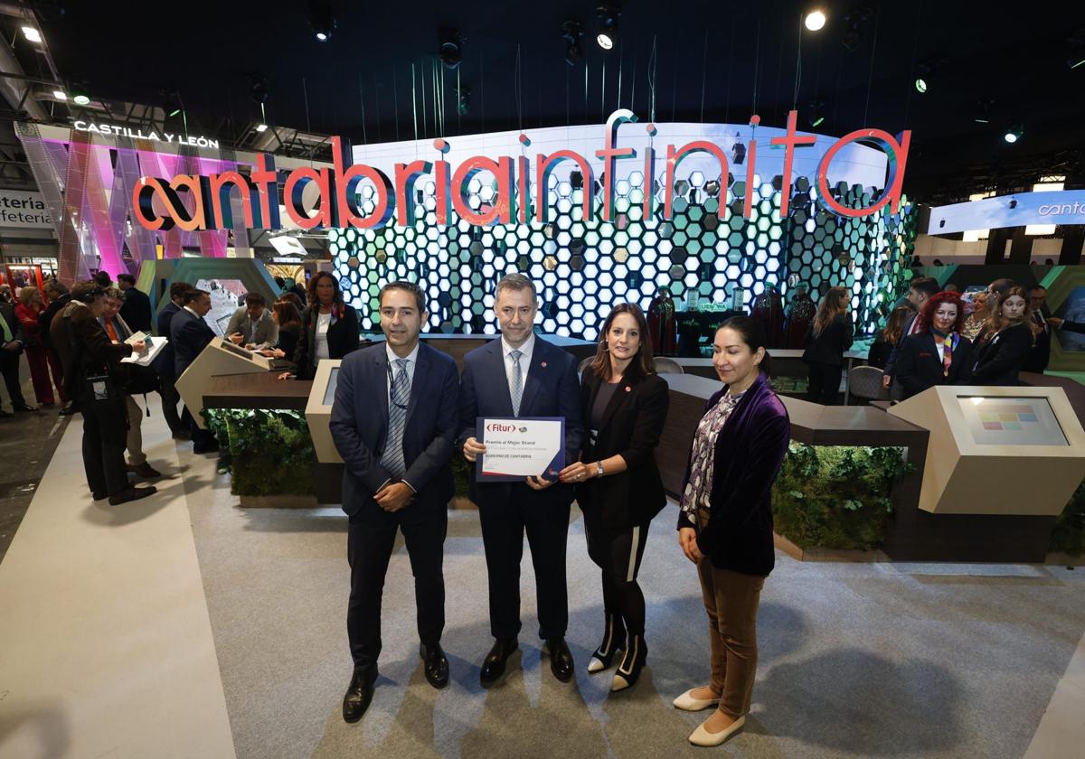 David Solar, gerente de Fitur, el consejero Luis Martínez Abad, Inés Mier, directora de Cantur, y Sofía Alonso, miembro del jurado.