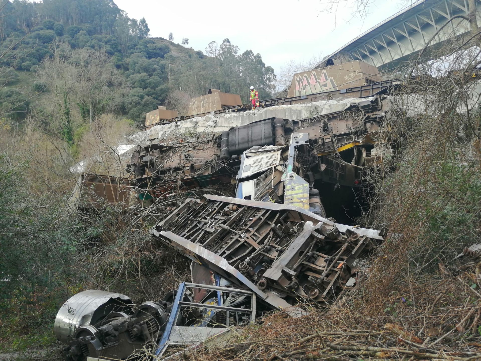 El tren, formado por dos locomotoras y 10 vagones, ha caído unos 30 metros.