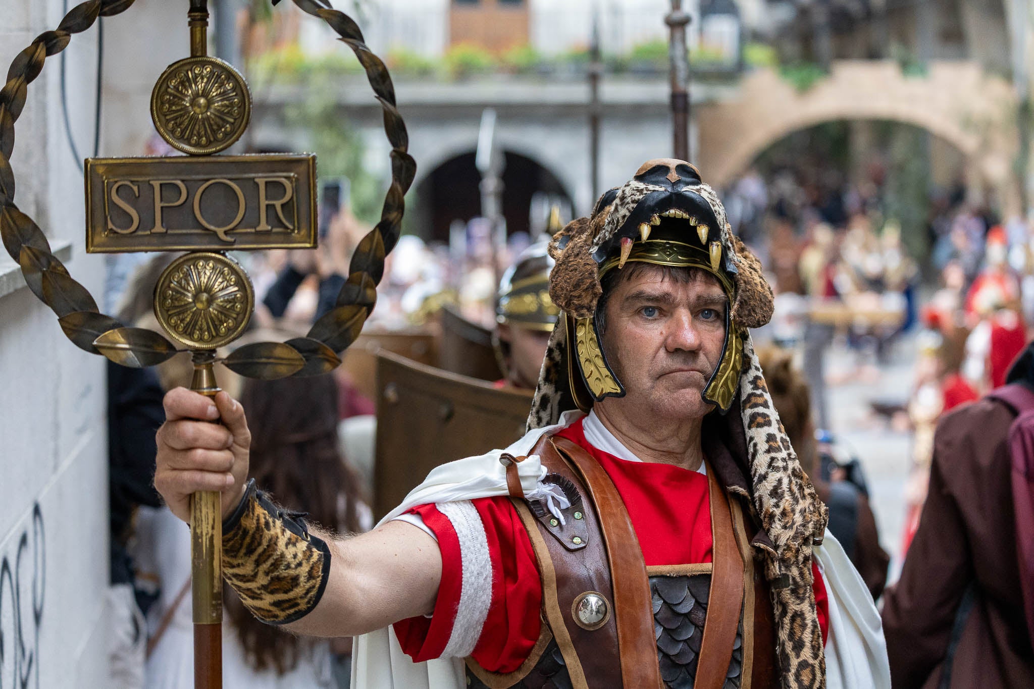 Detalle de uno de los soldados romanos. Todo el vestuario y atrezo es de un gran realismo.