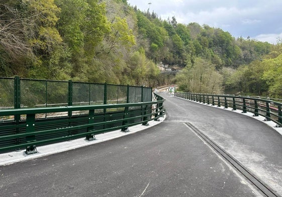 El paso elevado en la carretera de Alfoz de Lloredo que sustituye el paso a nivel de Rudagüera.