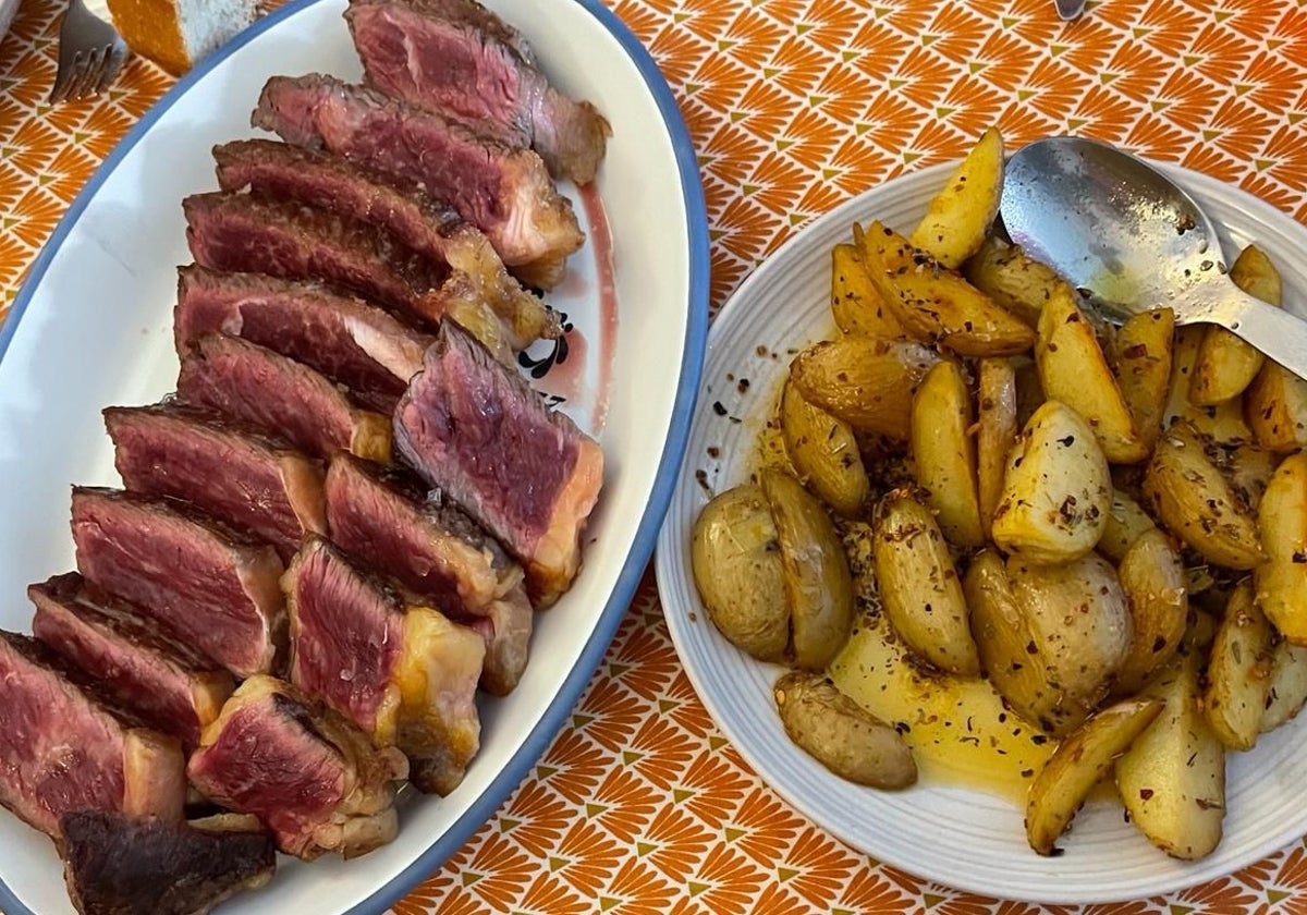 Chuletón de vaca vieja, con su acompañamiento.
