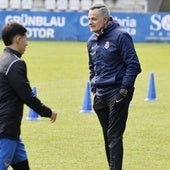 Calleja, en un entrenamiento de la Gimnástica de esta temporada.