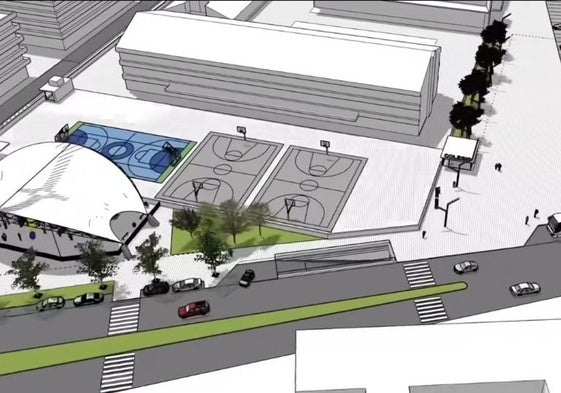 Recreación de la zona en la que se construiría el aparcamiento subterráneo debajo del colegio y de la calle Sor María del Carmen.