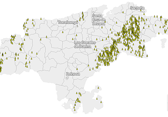 Cantabria registró ayer 734 descargas eléctricas en poco más de dos horas