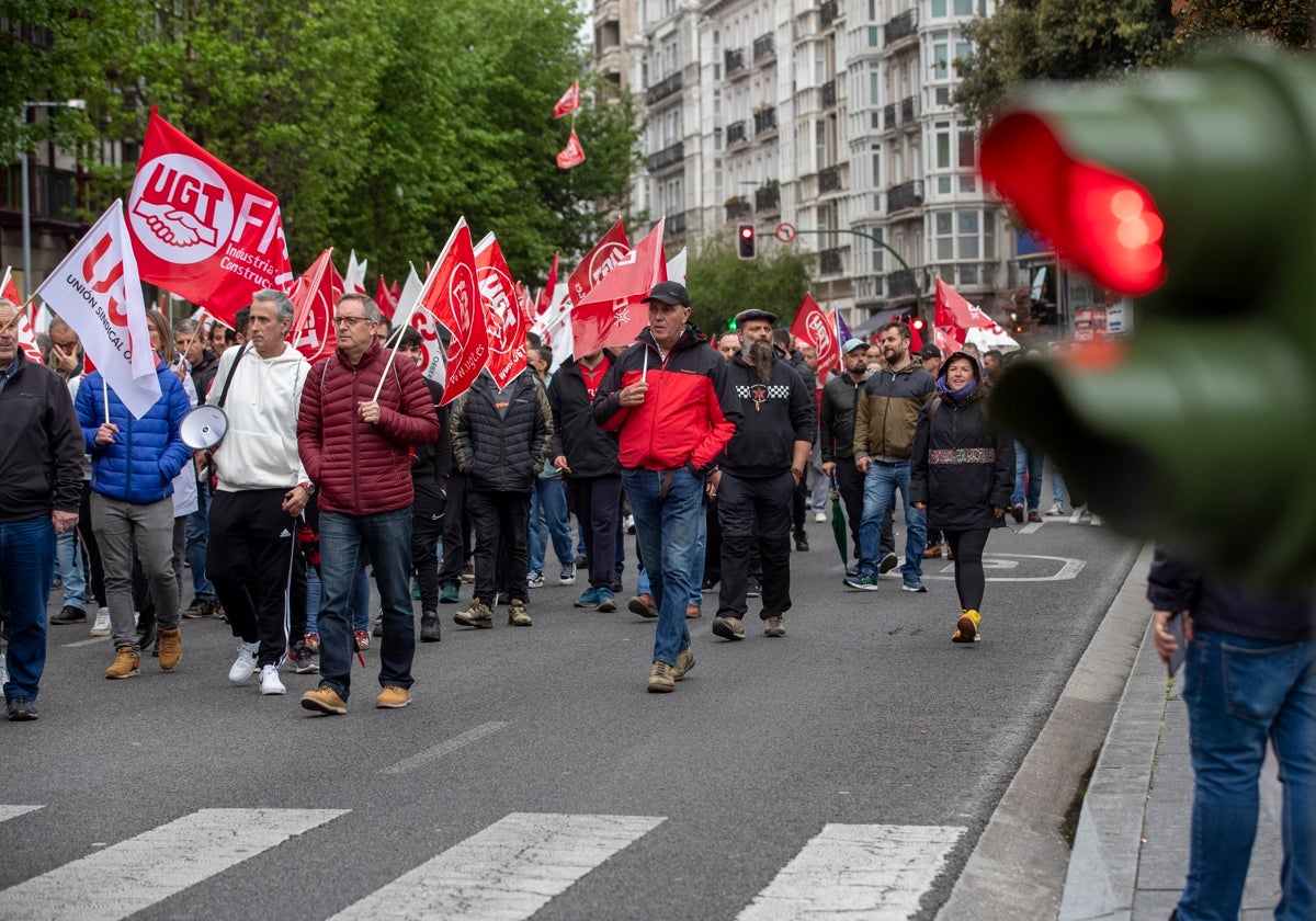 Manifestación de trabajadores del metal, el pasado mes en Santander.