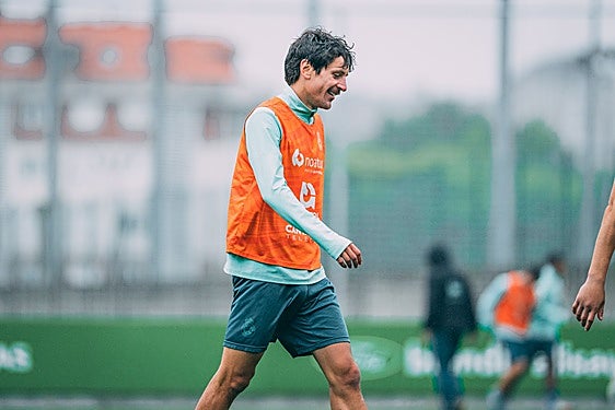 Marco Sangalli, en el entrenamiento de este miércoles en las Instalaciones Nando Yosu.