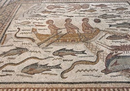 Mosaico de la pesca, en la Casa Hippolytus de Alcalá de Henares.
