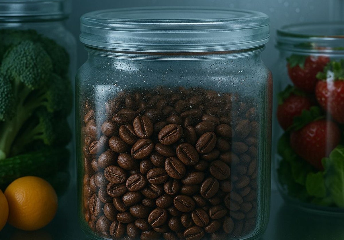 Café en un bote de cristal hermético.