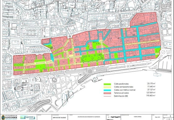 Mapa de la propuesta de Zona de Bajas Emisiones de Santander, que solo afectará al Ensanche.