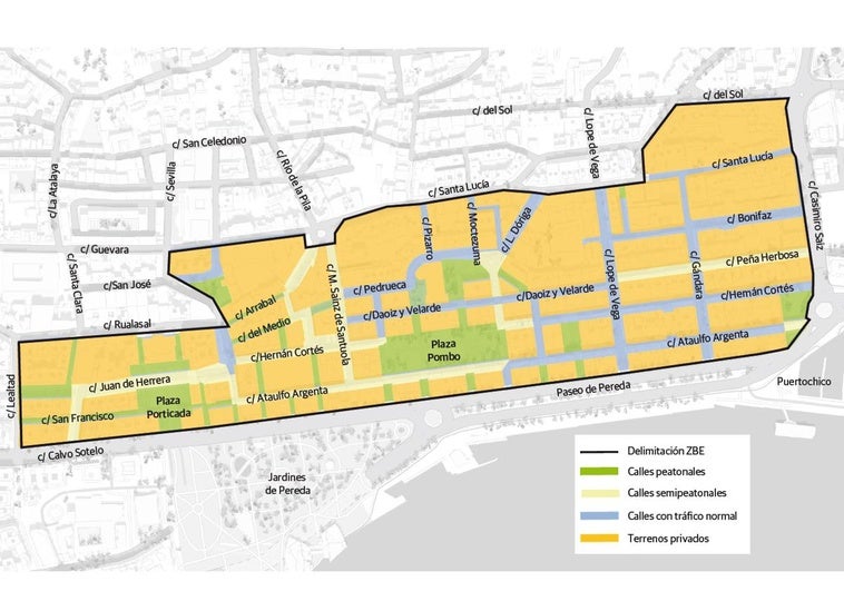 Mapa de la propuesta de Zona de Bajas Emisiones de Santander, que solo afectará al Ensanche.