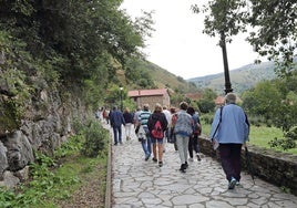 Visitantes acceden al pueblo de Bárcena Mayor