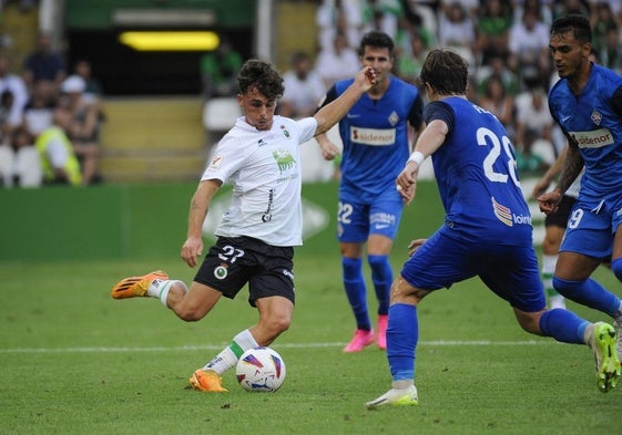 Yeray, durante uno de sus últimos partidos oficiales con el Racing, frente al Amorebieta.