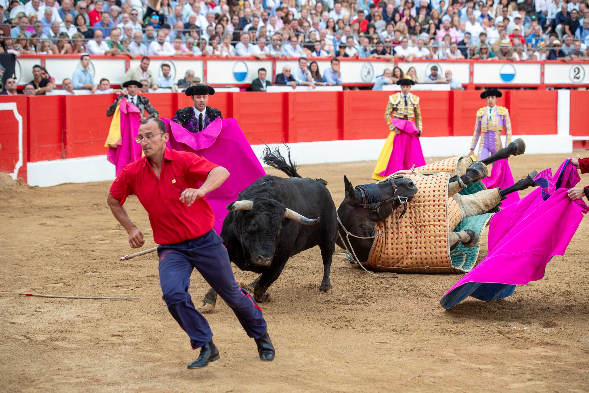 Luis Cedillo, el responsable de la cuadra de picar, salió a cuerpo limpio a quitar el toro.