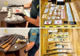 Droga, dinero y armas incautadas por la Guardia Civil.