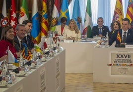 Buruaga, durante su intervención en la última Conferencia de Presidentes que convocó Pedro Sánchez en Cataluña.