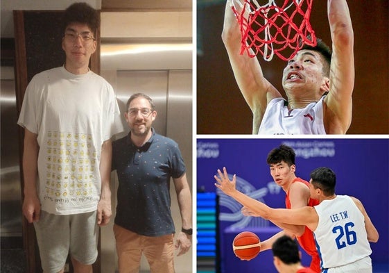 El gigante chino. Jiahao Yu posa junto a su nuevo entrenador, Lolo Encinas.