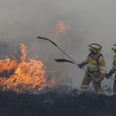 Brigadas forestales combaten un incendio originado en Cabuérniga.