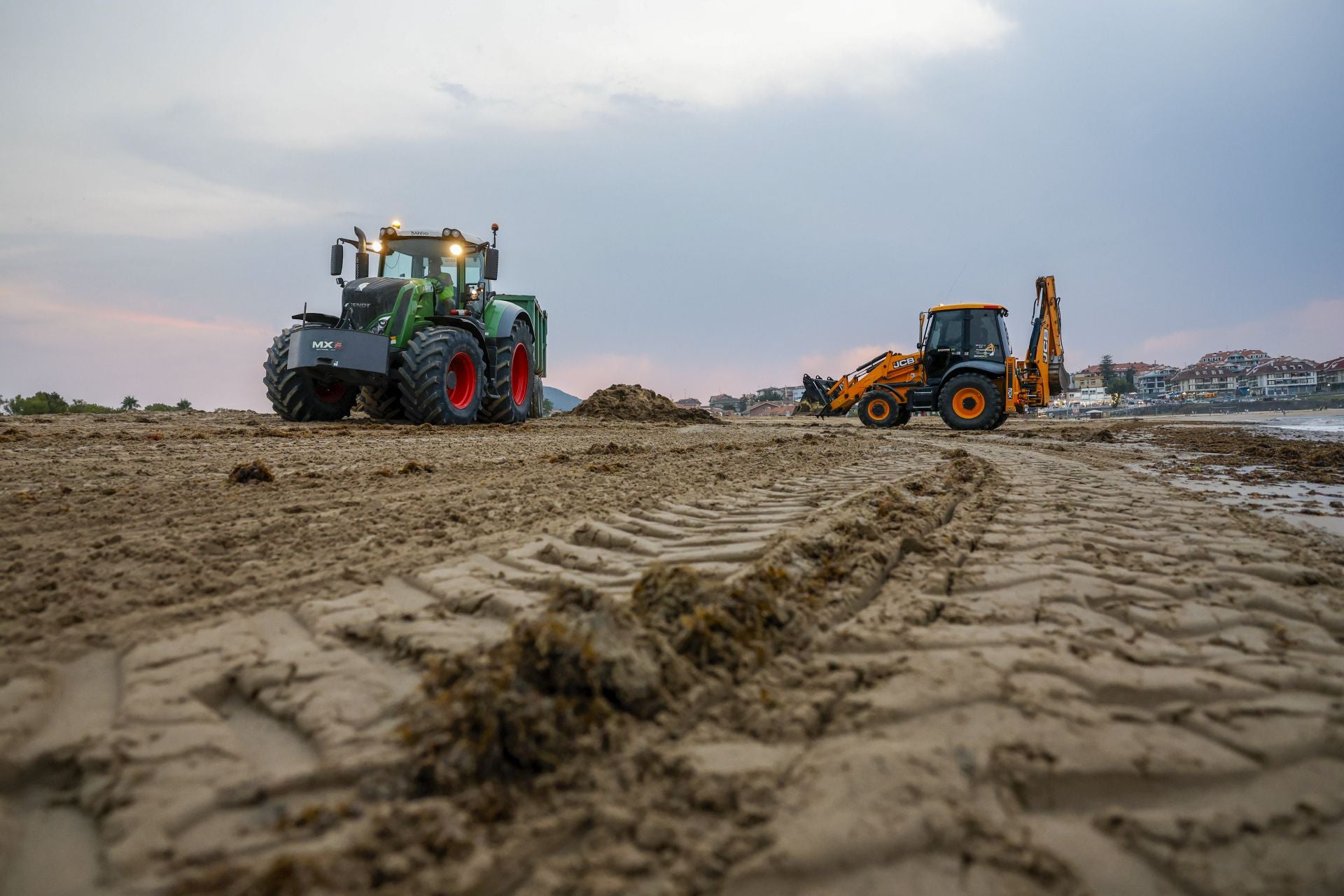 Las algas se amontonan y posteriormente se cargan. Se han retitado en tres días 1.600 toneladas.