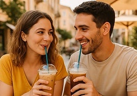 Una pareja disfruta con sendas bebidas frías.