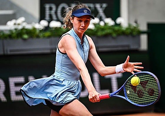 Cristina Bucsa, durante su participación en el Roland Garros.