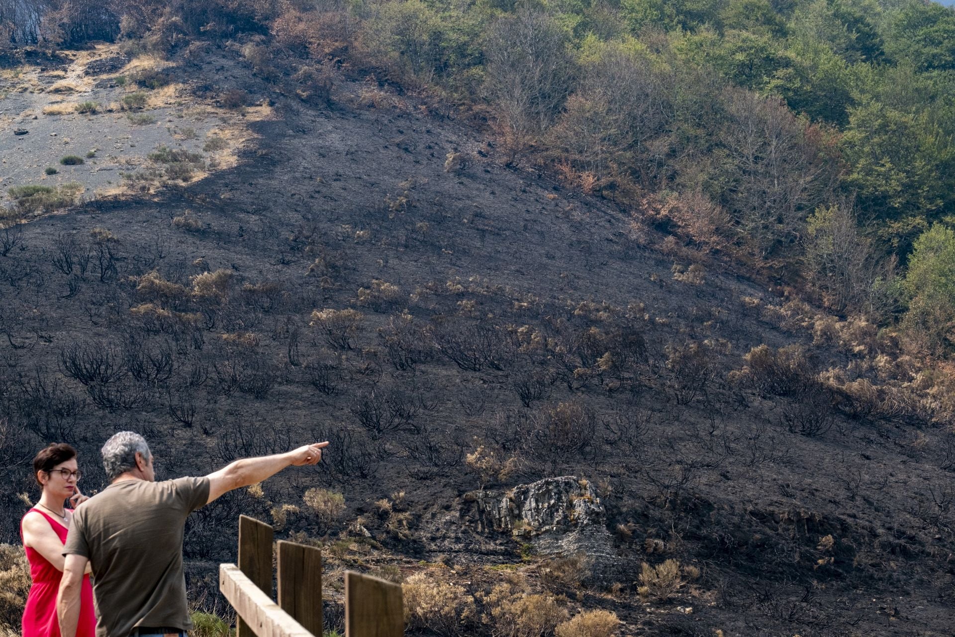 En el puerto de Pandetrave, muchas personas se asoman a mirar las consecuencias del fuego. 