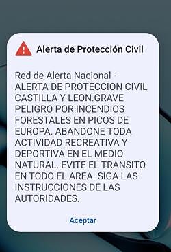 Imagen - Alerta que llego a los móviles el 16 de agosto en la zona de Liébana