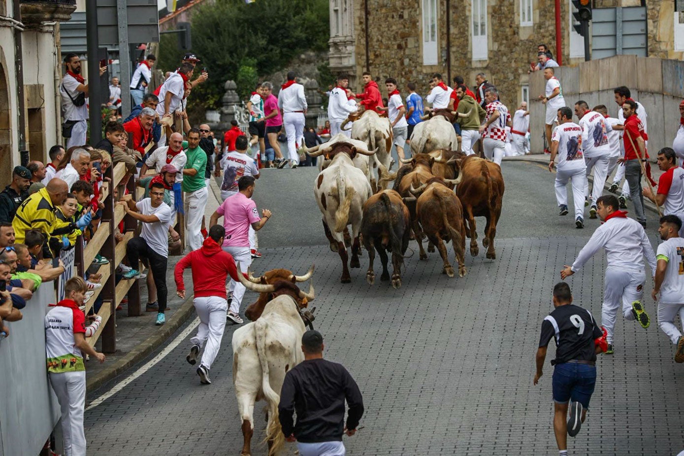 Bravos y mansos en el puente de acceso a la plaza.