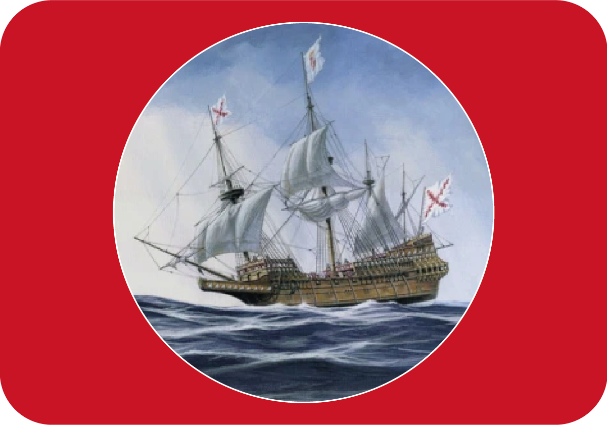 Galeón del siglo XVII en una pintura de Carlos Parrilla.