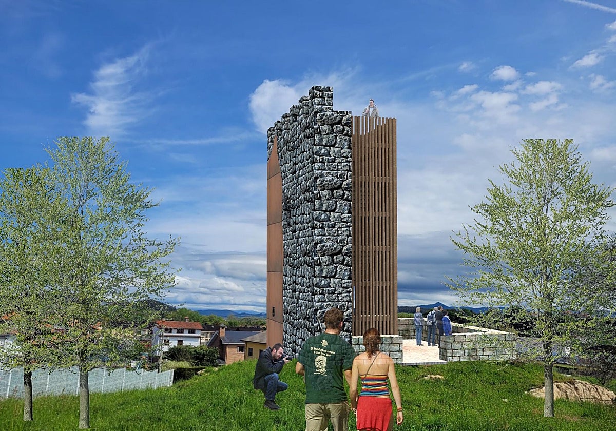 Infografía de la pared vertical con vistas sobre los restos del torreón de Villapresente.