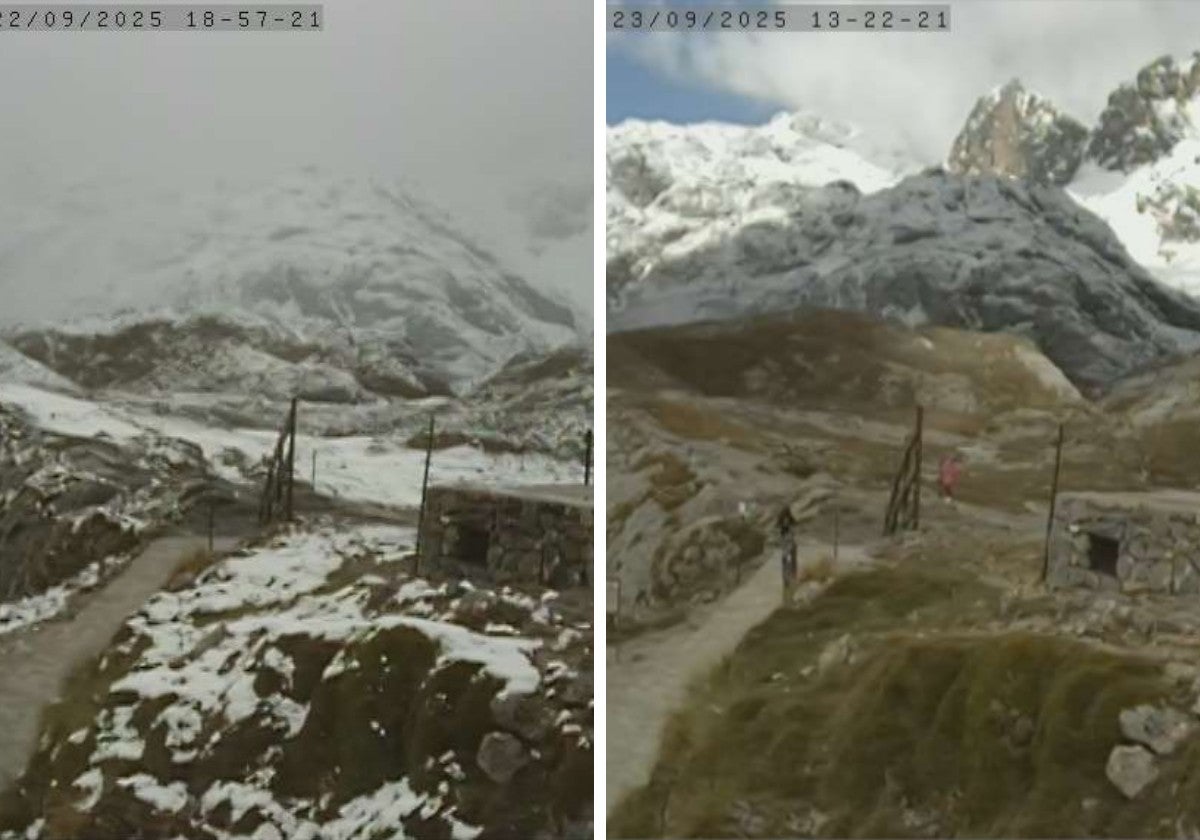Comparativa de Fuente Dé entre ayer (izquierda) y hoy (derecha).