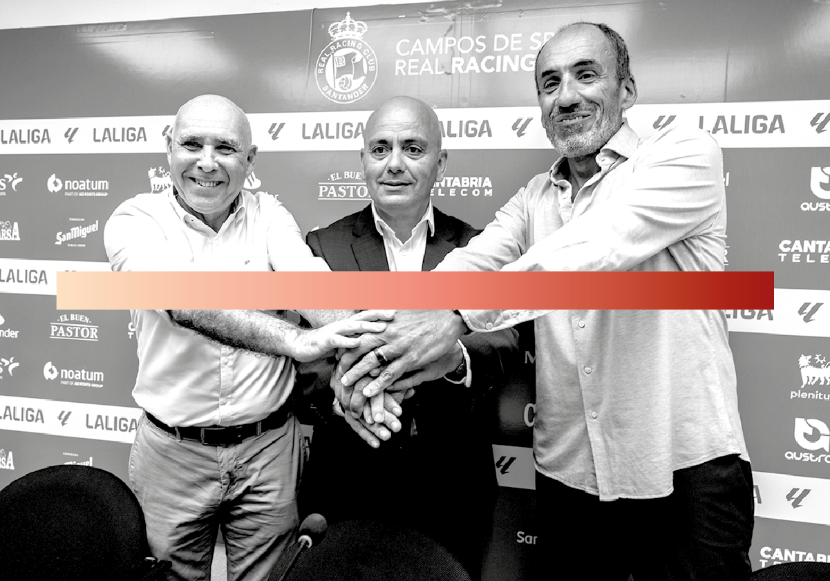 Manolo Higuera, Chema Aragón y Sebastián Ceria en la presentación de Aragón como director deportivo del Racing