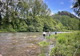 Voluntarios recogen muestras de un río que serán analizadas.