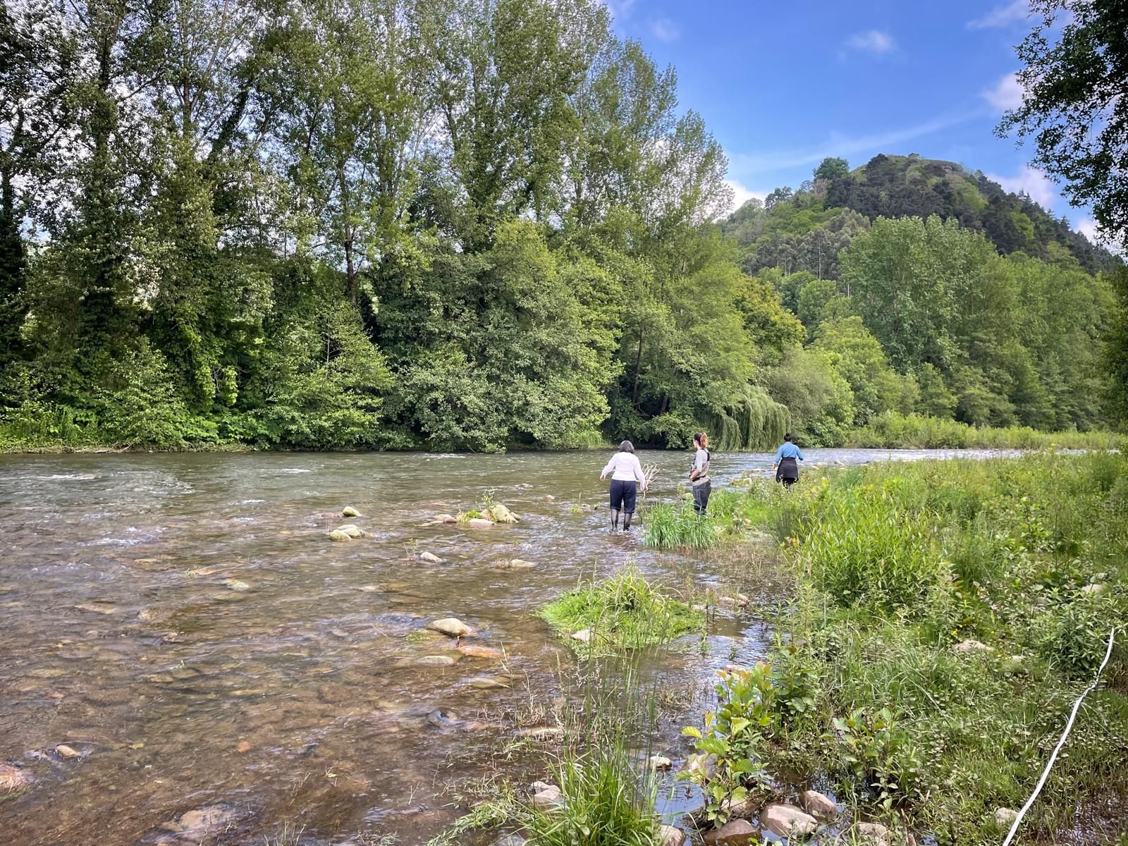 Voluntarios recogen muestras de un río que serán analizadas.