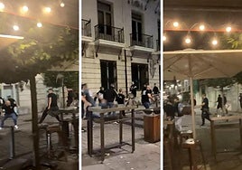 Capturas del vídeo de la pelea ocurrida el último fin de semana, en el entorno de la plaza de Cañadío.