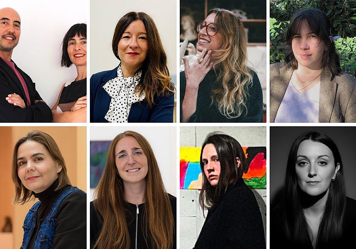 Arriba: Germán de la Riva e Itsaso Iribarren, Helena López Camacho, Iria do Castelo y Laura Olea; abajo: Maria Beriguistain, María Gracia de Pedro, Mina K y Sara Torres.