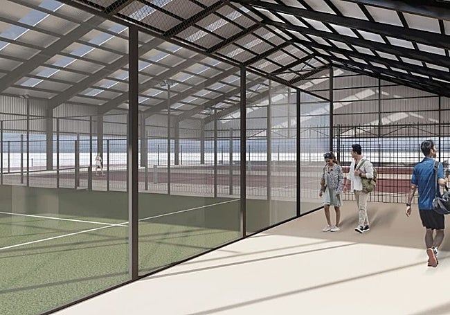 Imagen del interior de las futuras pistas de tenis y pádel.