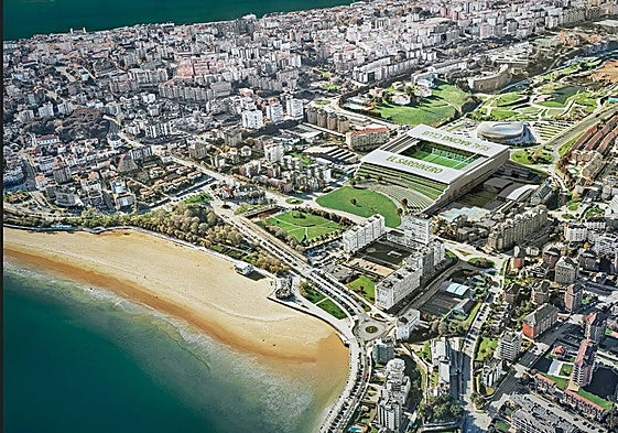 Infografía del proyecto de restauración, remodelación y ampliación de los Campos de Sport de El Sardinero, en Santander.